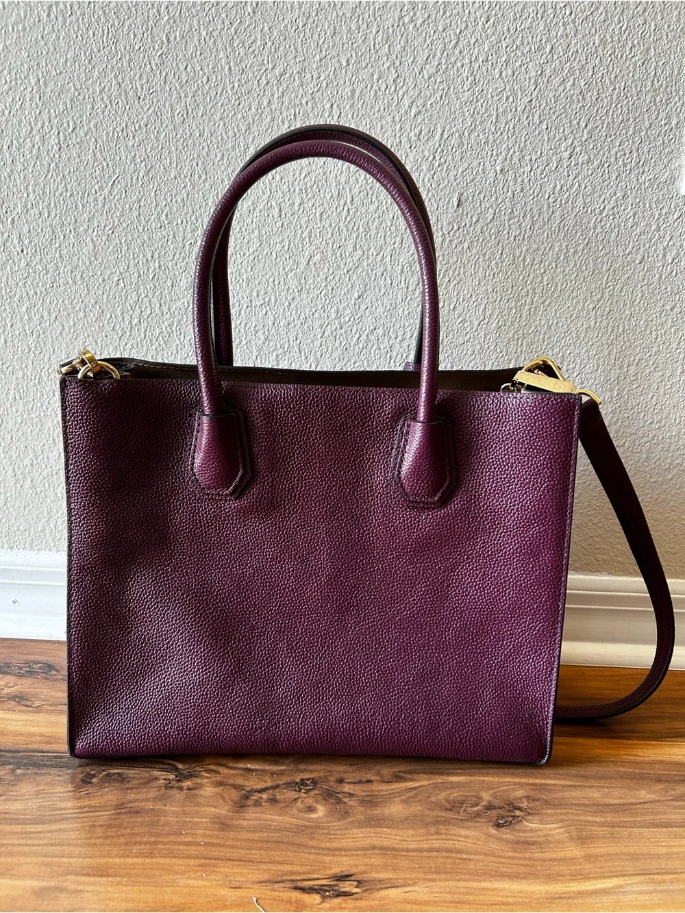 Michael Kors Burgundy Leather Satchel with Gold Hardware